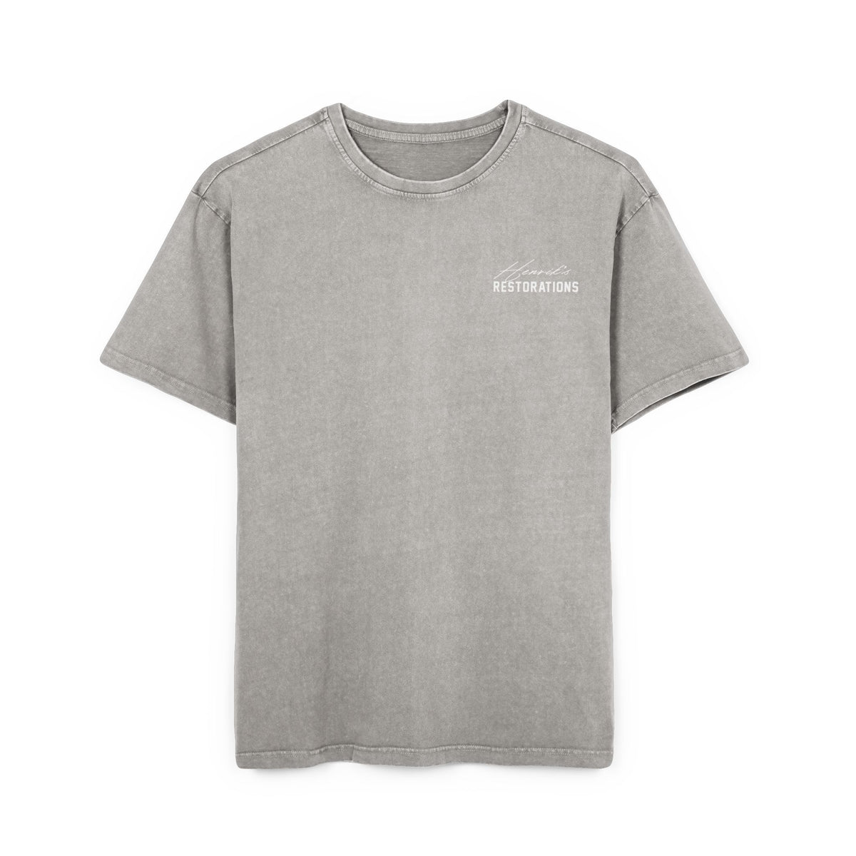 (EU) T-Shirt - Men's Acid Washed Heavy Oversize Tee with Henriks Restorations Car Club Design