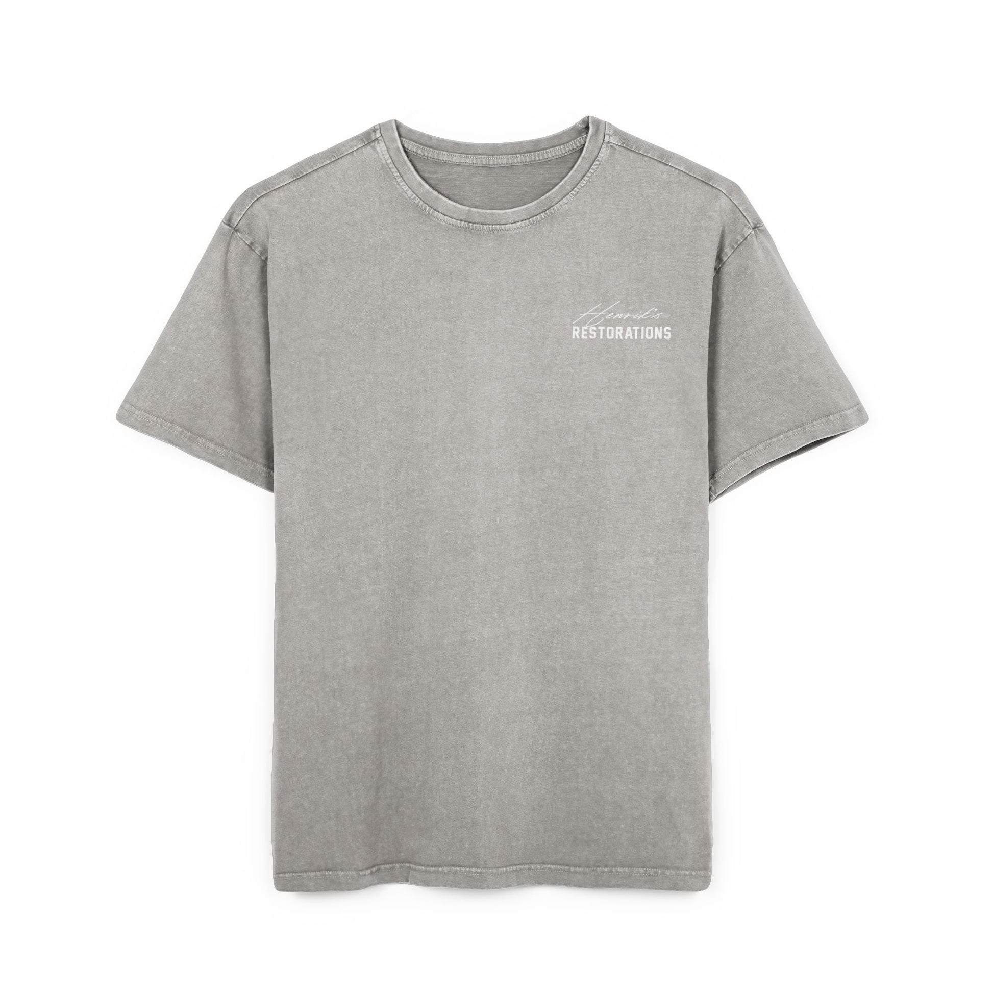 (EU) T-Shirt - Men's Acid Washed Heavy Oversize Tee with Henriks Restorations Car Club Design