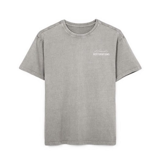 (EU) T-Shirt - Men's Acid Washed Heavy Oversize Tee with Henriks Restorations Car Club Design