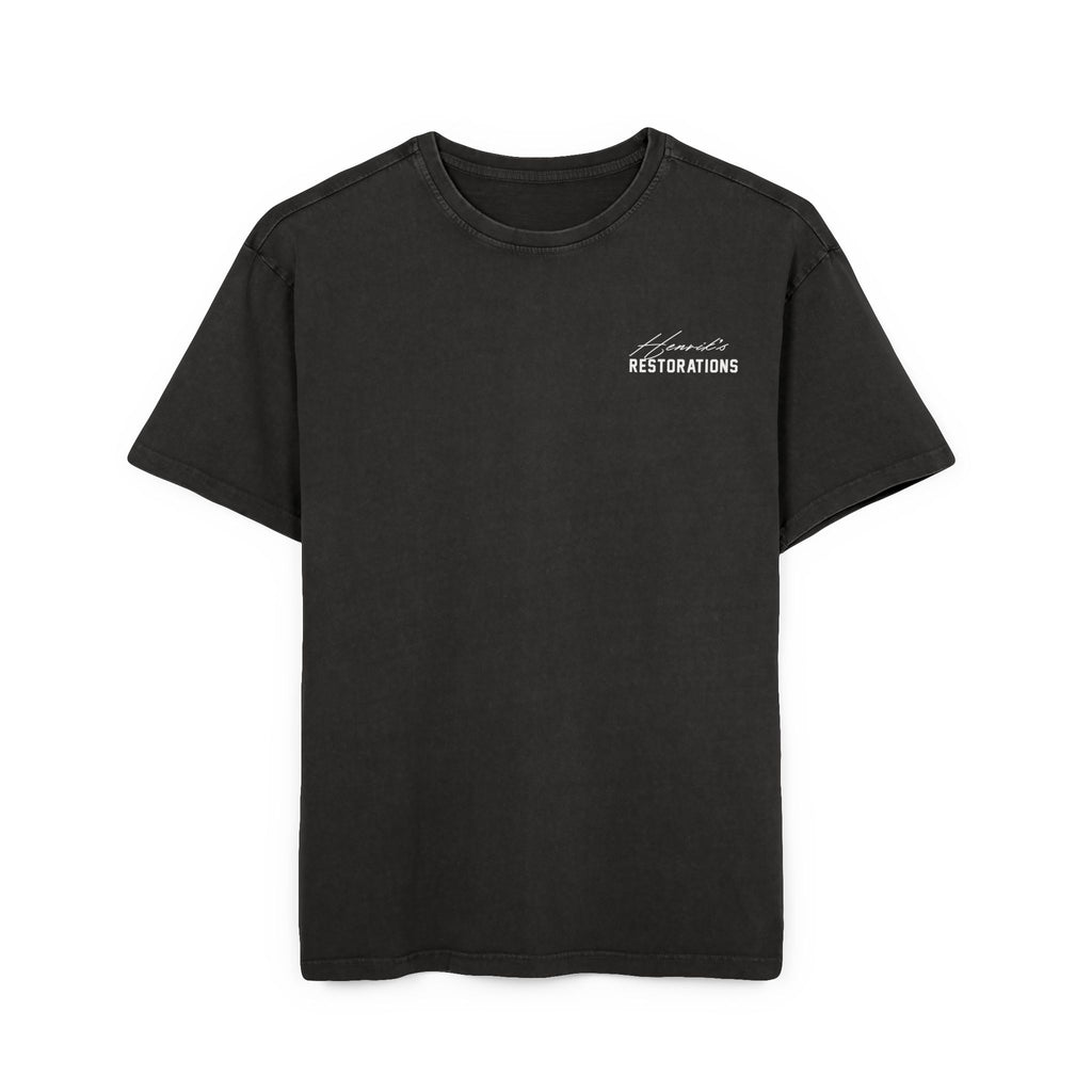 (EU) T-Shirt - Men's Acid Washed Heavy Oversize Tee with Henriks Restorations Car Club Design