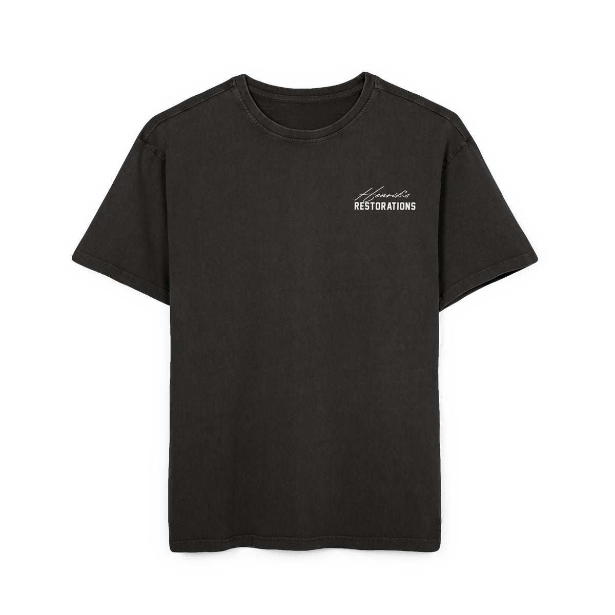 (EU) T-Shirt - Men's Acid Washed Heavy Oversize Tee with Henriks Restorations Car Club Design