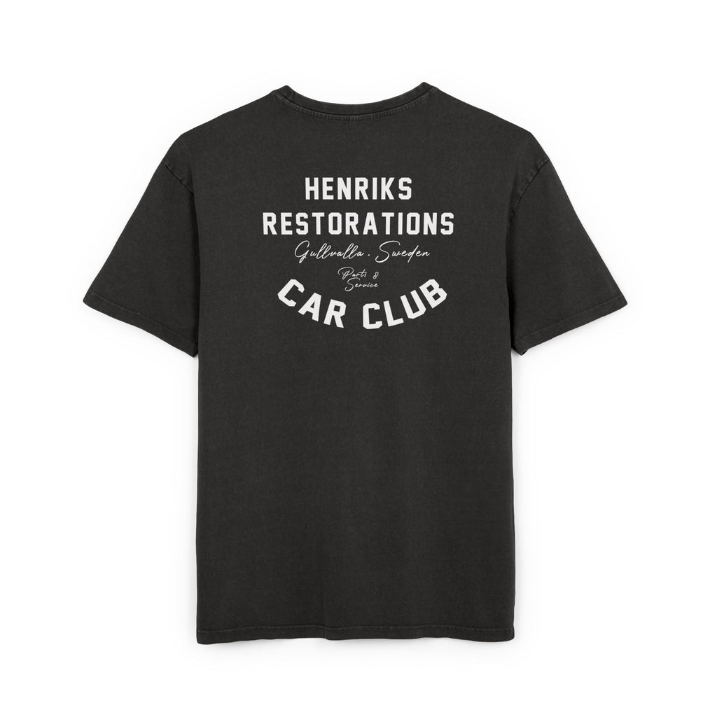 (EU) T-Shirt - Men's Acid Washed Heavy Oversize Tee with Henriks Restorations Car Club Design
