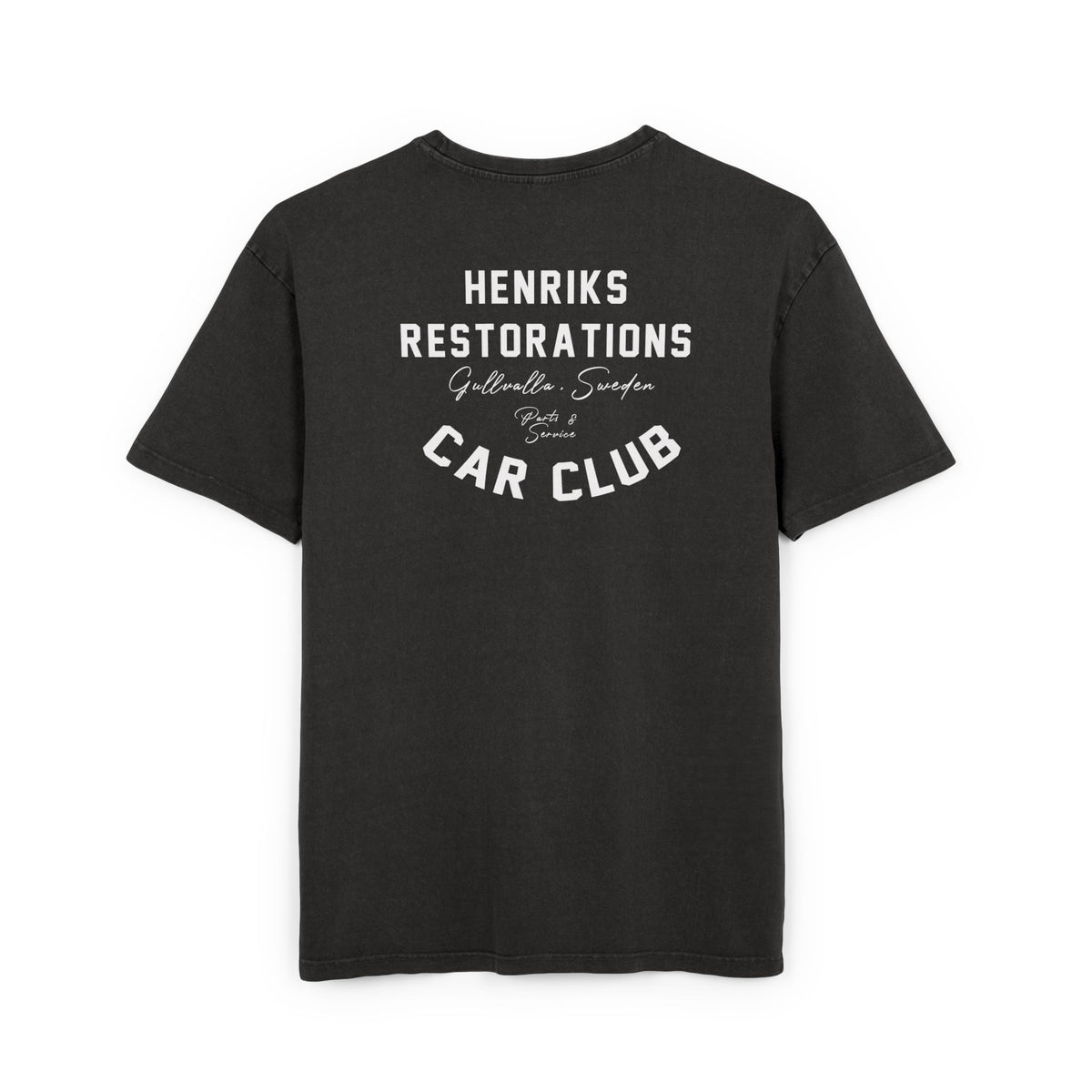 (EU) T-Shirt - Men's Acid Washed Heavy Oversize Tee with Henriks Restorations Car Club Design