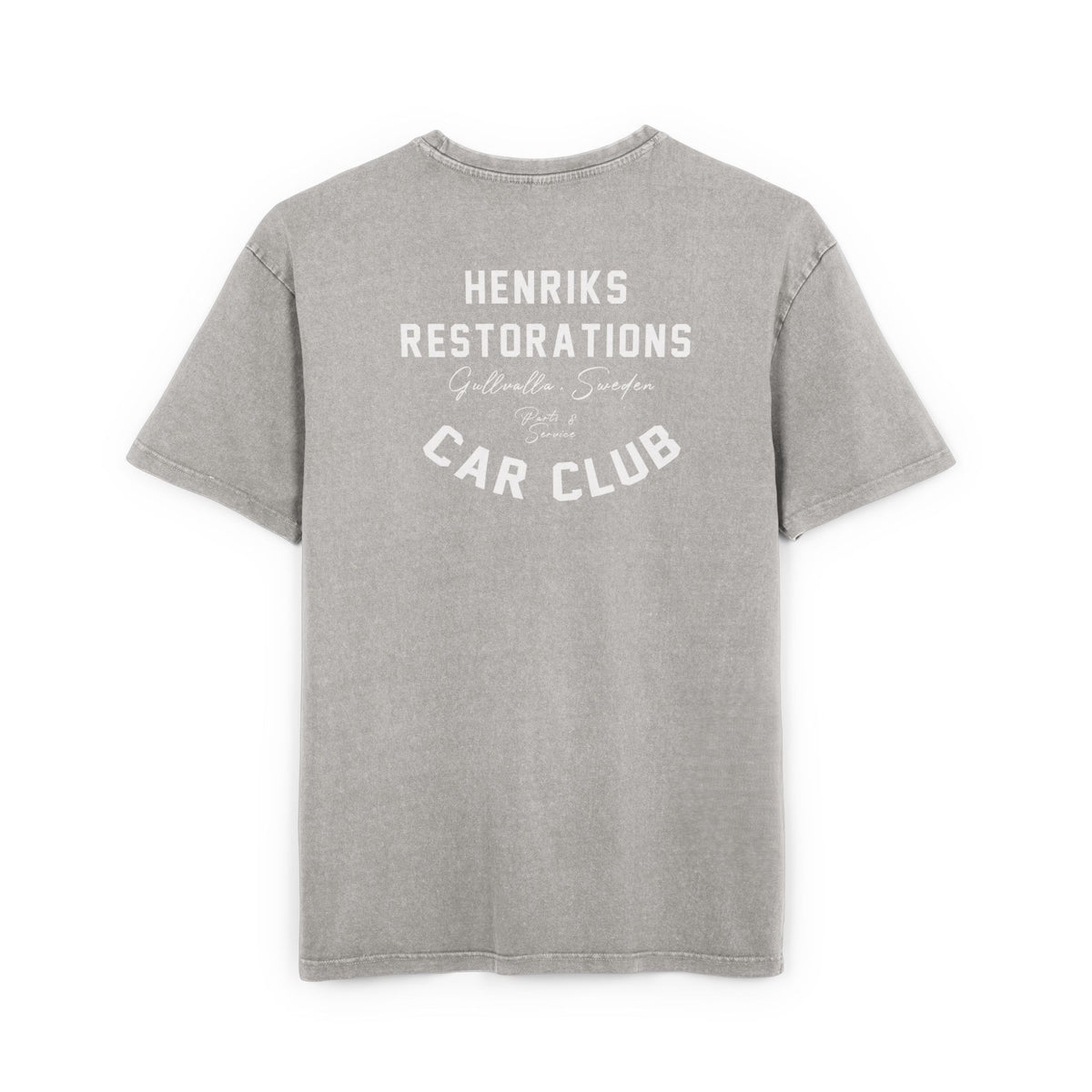 (EU) T-Shirt - Men's Acid Washed Heavy Oversize Tee with Henriks Restorations Car Club Design